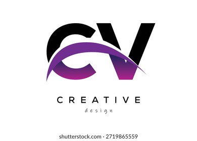 CV kreative und moderne Buchstaben Logo Design mit kreativen lila Welle abstrakte Latter Logo Konzept.