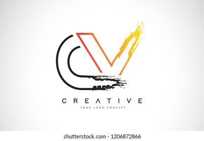 CV Creative Modern Logo Design Vetor with Orange and Black Colors. Monogram Stroke Letter Design.