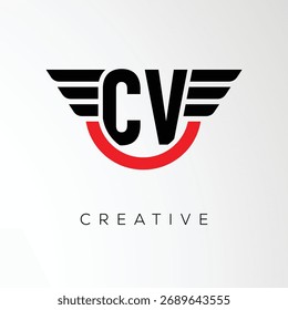 CV Creative Wings Letter Logo con escudo moderno - Símbolo potente de negocios y marca	

