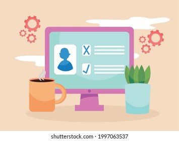 cv curriculum in cumputer with coffee mug of virtual job