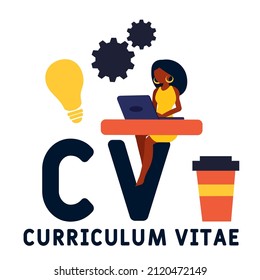 CV - Curriculum Vitae acronym. business concept background. vector illustration concept with keywords and icons. lettering illustration with icons for web banner, flyer, landing pag