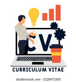 CV - Curriculum Vitae acronym. business concept background. vector illustration concept with keywords and icons. lettering illustration with icons for web banner, flyer, landing pag