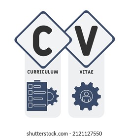 CV - Curriculum Vitae acronym. business concept background. vector illustration concept with keywords and icons. lettering illustration with icons for web banner, flyer, landing pag
