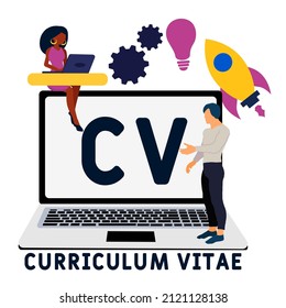 CV - Curriculum Vitae acronym. business concept background. vector illustration concept with keywords and icons. lettering illustration with icons for web banner, flyer, landing pag