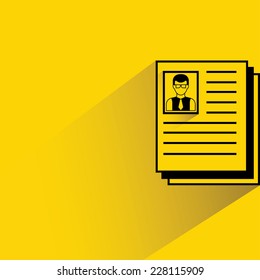 CV, curriculum vitae, resume on yellow background, flat and shadow theme