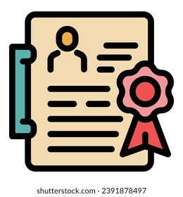 Cv diploma icon outline vector. Hiring team. Recruit chair color flat