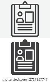 ícone de retomada do documento CV definido em estilo diferente. Ícone de contorno de linha e versão sólida, sinal de vetor de traçado editável e símbolo para perfil, contratação, formulário de aplicativo e web de RH.