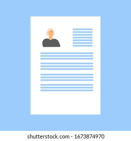 CV with female photo. Searching, selecting a candidate for the job. Cartoon vector illustration