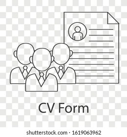 CV Form concept on transparency background. Creative idea design. Flat vector illustration for template, brochure, web page or presentation