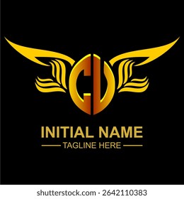 CV Golden Wing Emblem Logo with elegant gold wings, sleek and modern design. Ideal for branding, creative projects, luxury businesses, or artistic ventures.