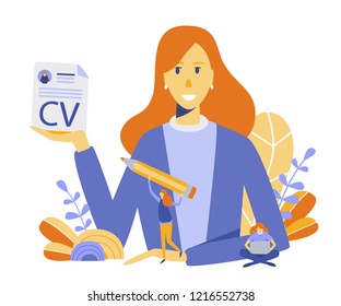 CV, Human Resources, Recruitment Concept for web page, social media. Vector illustration people select a resume for a job, people fill out the form, hiring employees, recruitment agency