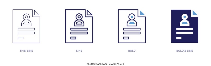 Cv icon in 4 different styles. Thin Line, Line, Bold, and Bold Line. Duotone style. Editable stroke.