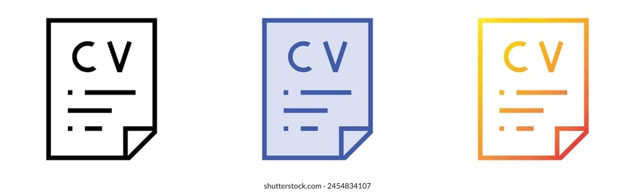CV icon. Linear, Blue Fill and Gradient Style Design Isolated On White Background