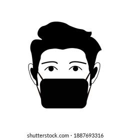 Cv icon. Man with a mask on his face icon, black and white. Man in protective mask covid 19