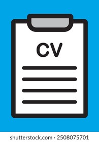 CV icon. Person resume. Applying for a job. Job interview. Vector icon isolated on white background. CV Resume. Job search, human resources, curriculum vitae, hr recruitment concept, flat style.