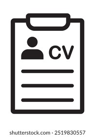 ícone CV. Retomar pessoa. Candidatando-se a um emprego. Entrevista de emprego. Ícone de vetor isolado no fundo branco. CV Currículo. Procura de emprego, recursos humanos, curriculum vitae, conceito de recrutamento hr, estilo plano.