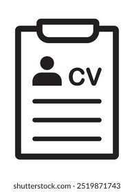 ícone CV. Retomar pessoa. Candidatando-se a um emprego. Entrevista de emprego. Ícone de vetor isolado no fundo branco. CV Currículo. Procura de emprego, recursos humanos, curriculum vitae, conceito de recrutamento hr, estilo plano.