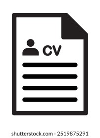 ícone CV. Retomar pessoa. Candidatando-se a um emprego. Entrevista de emprego. Ícone de vetor isolado no fundo branco. CV Currículo. Procura de emprego, recursos humanos, curriculum vitae, conceito de recrutamento hr, estilo plano.