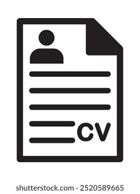 ícone CV. Retomar pessoa. Candidatando-se a um emprego. Entrevista de emprego. Ícone de vetor isolado no fundo branco. CV Currículo. Procura de emprego, recursos humanos, curriculum vitae, conceito de recrutamento hr, estilo plano.