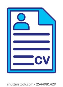 ícone CV. Retomar pessoa. Candidatando-se a um emprego. Entrevista de emprego. Ícone de vetor isolado no fundo branco. CV Currículo. Procura de emprego, recursos humanos, curriculum vitae, conceito de recrutamento hr, estilo plano.