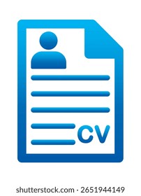 ícone CV. Retomar pessoa. Candidatando-se a um emprego. Entrevista de emprego. Ícone de vetor isolado no fundo branco. CV Currículo. Procura de emprego, recursos humanos, curriculum vitae, conceito de recrutamento hr, estilo plano azul.