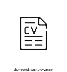 CV icon. Resume, employment document, curriculum vitae concepts. Vector line icon