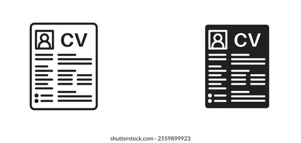 CV Icon set in black color for ui designs