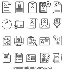 Juego de vectores de iconos CV. Reanudar la colección de signos de ilustración. datos de usuario.