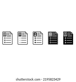 Juego de vectores de iconos CV. Reanudar la colección de signos de ilustración. símbolo de usuario o logotipo.