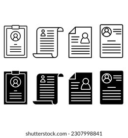 CV-Symbol, Vektorset. Sammlung von Illustrationszeichen wieder aufnehmen. Benutzerdatensymbol oder Logo.