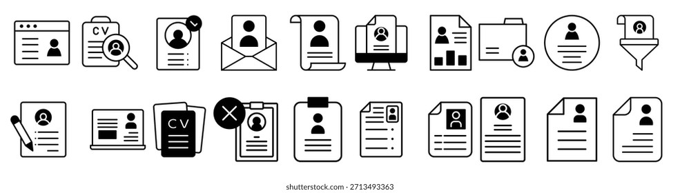 cv-Symbol, Vektorsatz, Wiederaufnahme der Illustration, Zeichensammlung