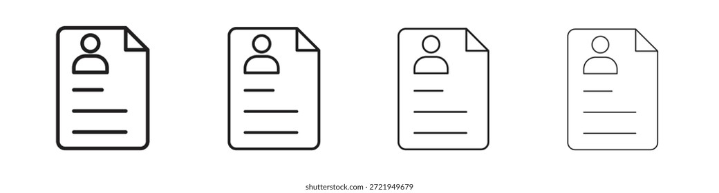 Iconos de CV delinean el diseño de Vector negro. Línea con trazo editable.