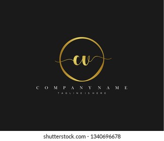 CV initial handwriting logo template vector