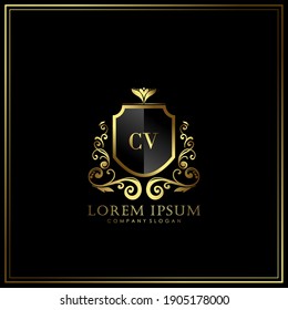 CV Initial Letter Luxury Logo template in vector art for Restaurant, Royalty, Boutique, Cafe, Hotel, Heraldic, Jewelry, Fashion and other vector illustration.