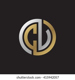 CV initial letters linked circle elegant logo golden silver black background