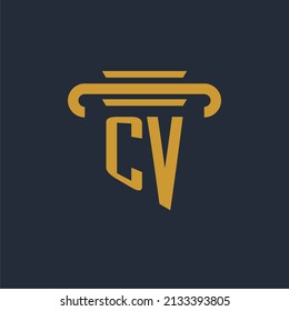 CV initial logo monogram with pillar icon design vector image