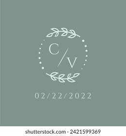 CV initial modern monogram wedding with creative circle line