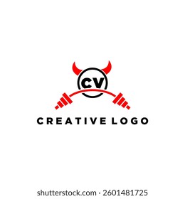 CV initial monogram for fitnes or gym logo with devil style design