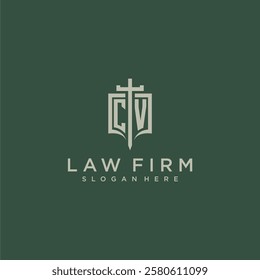 CV initial monogram for law firm with sword and shield logo image