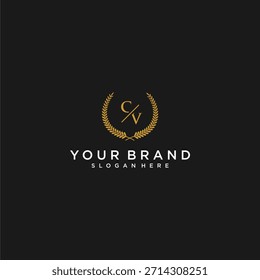 Carta inicial do monograma CV para o logotipo da sua marca com design de imagem de folha