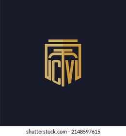 CV initial monogram logo elegant with shield style design for wall mural lawfirm gaming