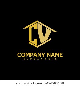 CV initial monogram logo for real estate with creative building style design