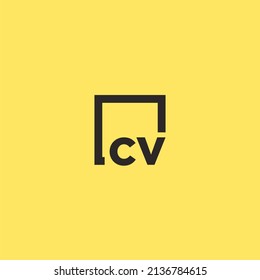 CV initial monogram logo with square style design