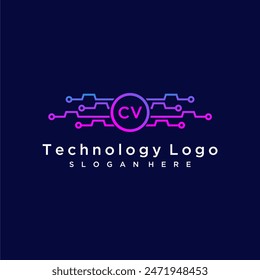 CV initial monogram for technology logo with circle style design