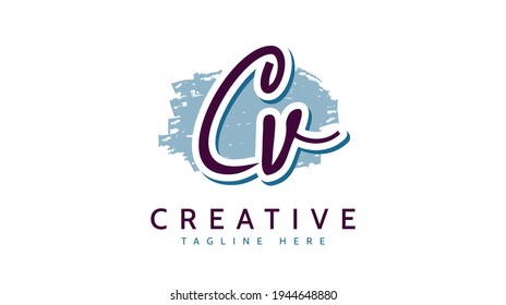 CV Initials, handwriting logo vector