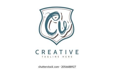 Cv Initials, handwriting logo vector