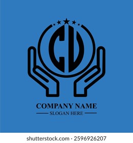 CV initials held within hands, symbolizing trust and protection. The circle represents unity, while stars highlight excellence and ambition.