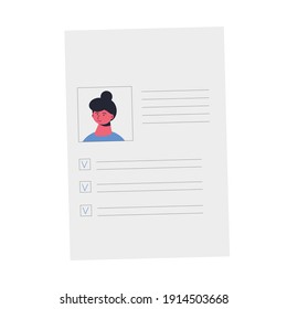 CV isolated on white background. Resume  concept. Vector flat illustration. 