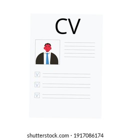 CV isolated on white background. Resume  concept. Vector flat illustration. 