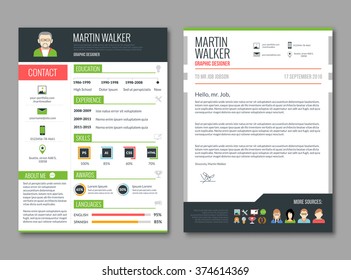 CV layout template with candidate education and job experience resume information vector illustration